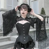 Hauts courts ajourés pour femmes, Chic gothique en dentelle, Smock, faux col, manches évasées, couverture pour fête de rencontre 3