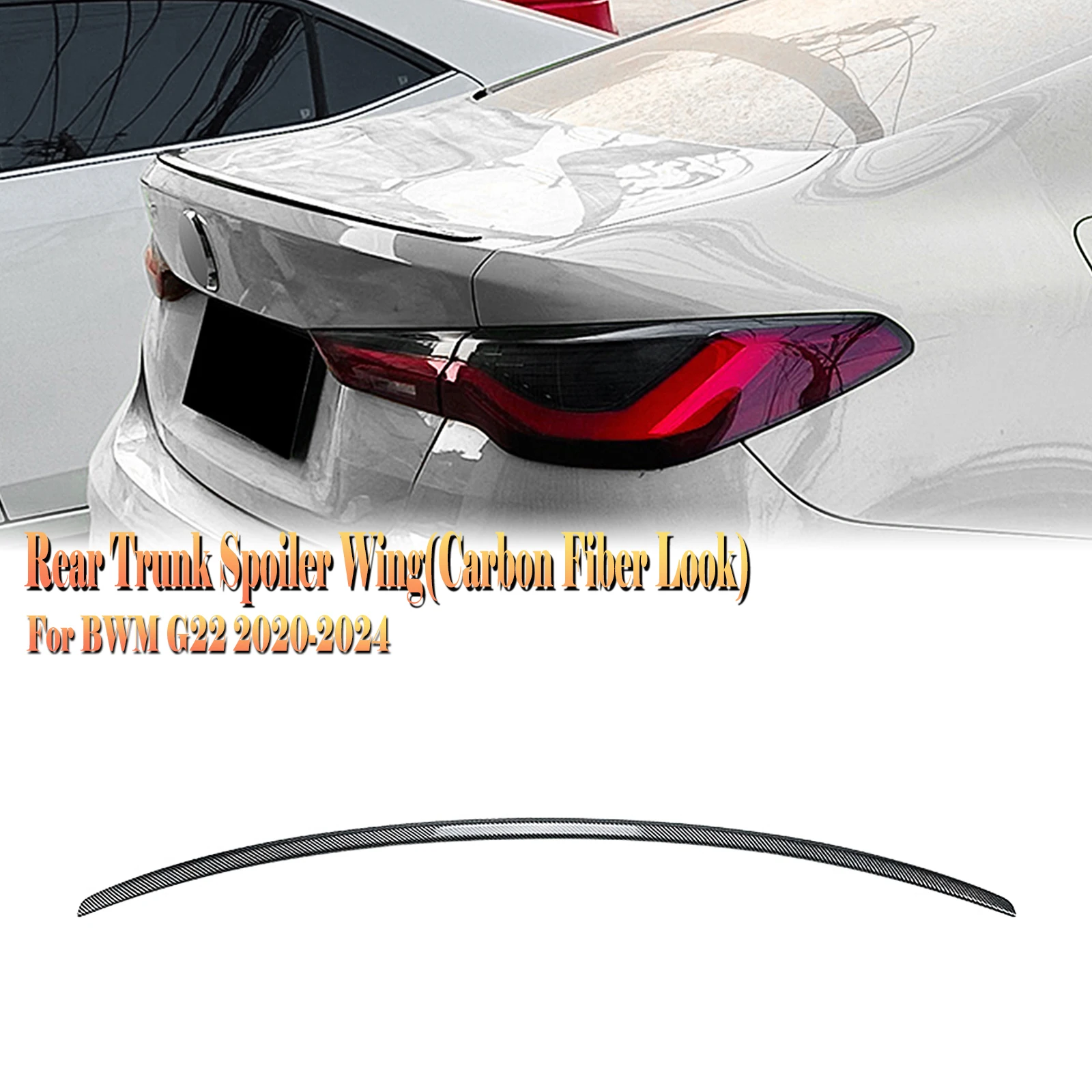 BMW 4 시리즈 G22 2020 2021 2022 2023 2024 리어 트렁크 리드 스포일러 윙 립, 탄소 섬유 룩, 글로스 블랙 테일게이트 스플리터