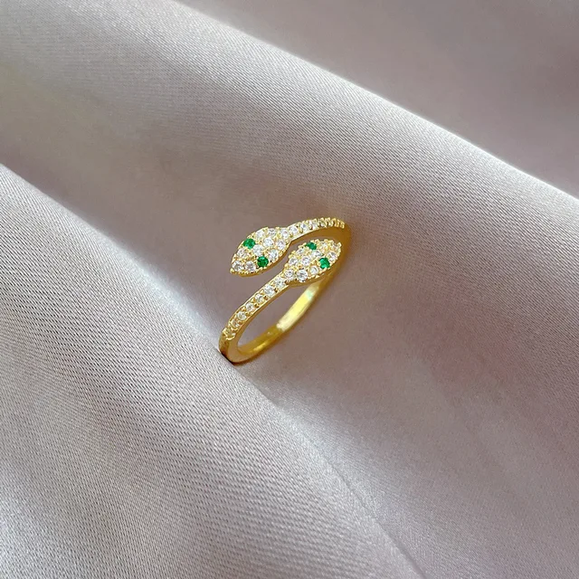 Anello Serpente Regolabile Argento 925 - Con Zirconi Verdi