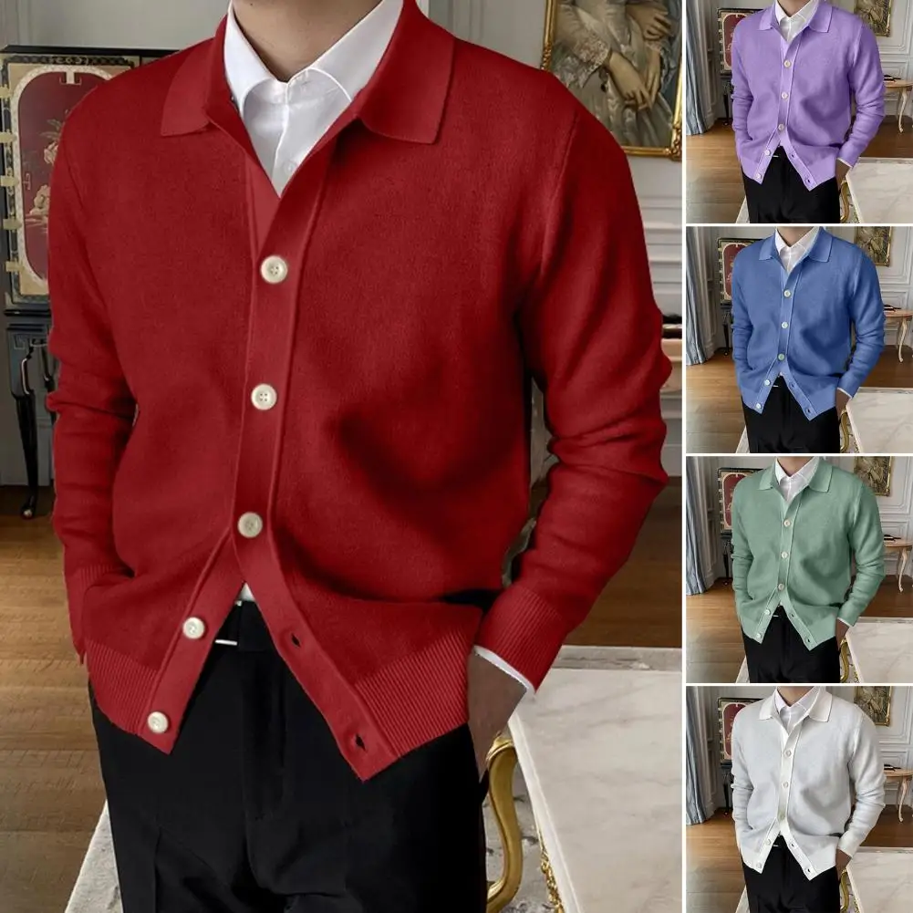 

Мужской осенний однобортный свитер с отложным воротником и длинными рукавами