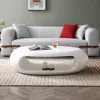 LUMISOL 53.93” Oval Coffee Table, Modern Sturdy Fiberglass Coffee Table with Storage Shelf, 2-Tier Center Cocktail Table for 2