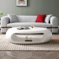 LUMISOL 53.93” Oval Coffee Table, Modern Sturdy Fiberglass Coffee Table with Storage Shelf, 2-Tier Center Cocktail Table for 2