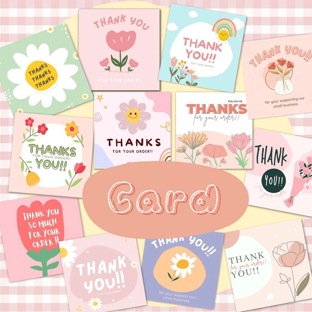 10-50Pcs 6*6CM Flower Thank You Cards for Gift Box Package Wrapping Holiday Bakery Flower Shop Small Businesses