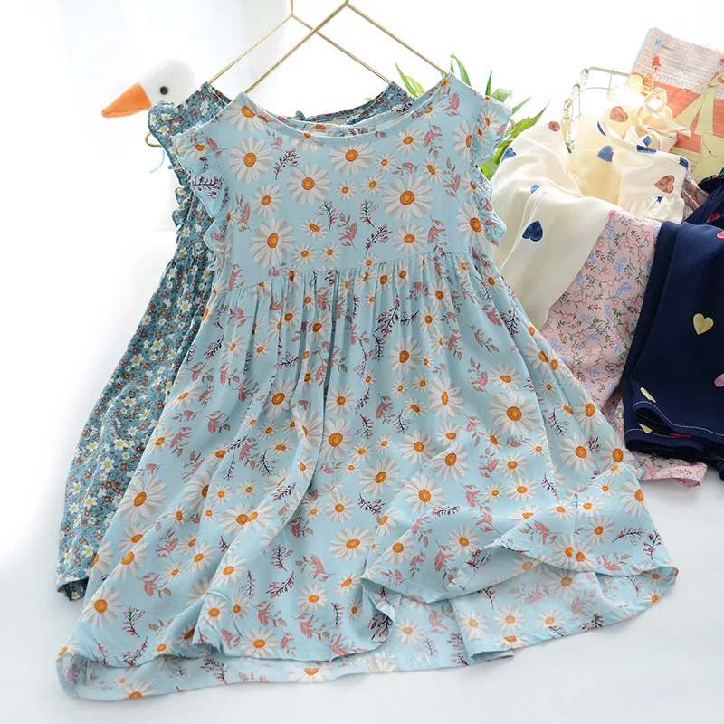 

Summer Girls Dress Casual Princess Dresses Sleeveless Print Flower Costumes Kids Vestidos Silk Floral Dress Children Clothing