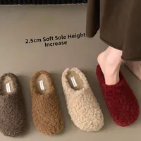 Retro Lamb Fur Lined Slipper Women's Autumn Winter New Style Full Cover Fairy Lazy Cotton Slipper One Step in Soft Rubber Sole