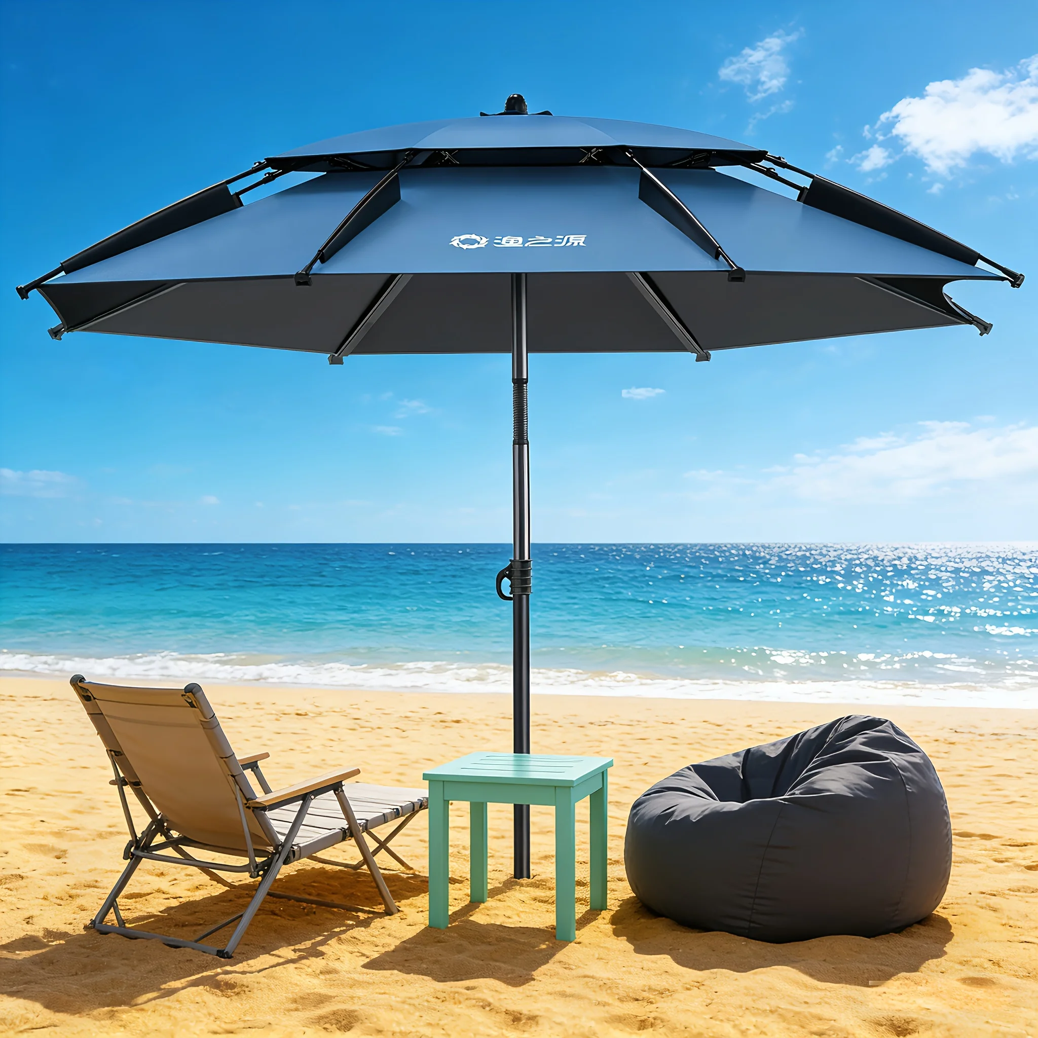 Parapluie pêche double couche 360° réglable noir tige à ressort portable équipement extérieur