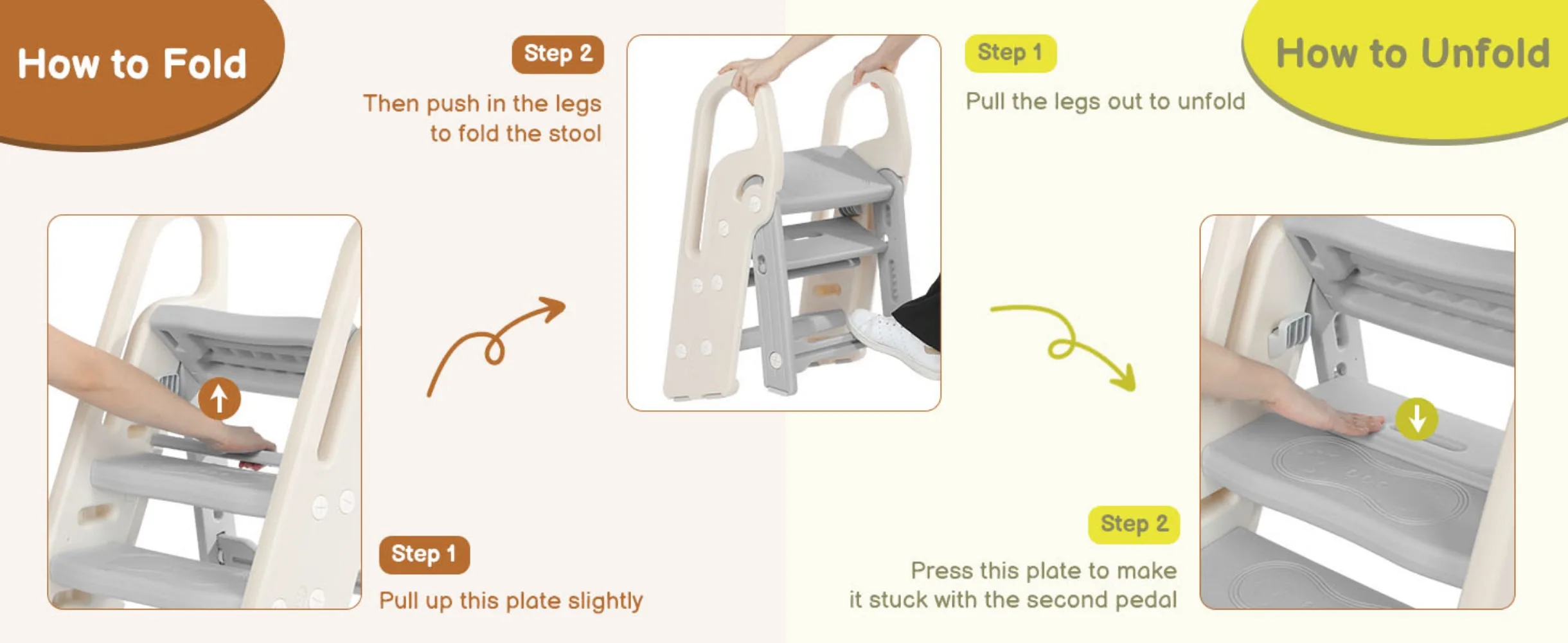 Foldable Toddler Step Stop for Bathroom Sink, Adjustable 3 Step Stool for Kids Toilet