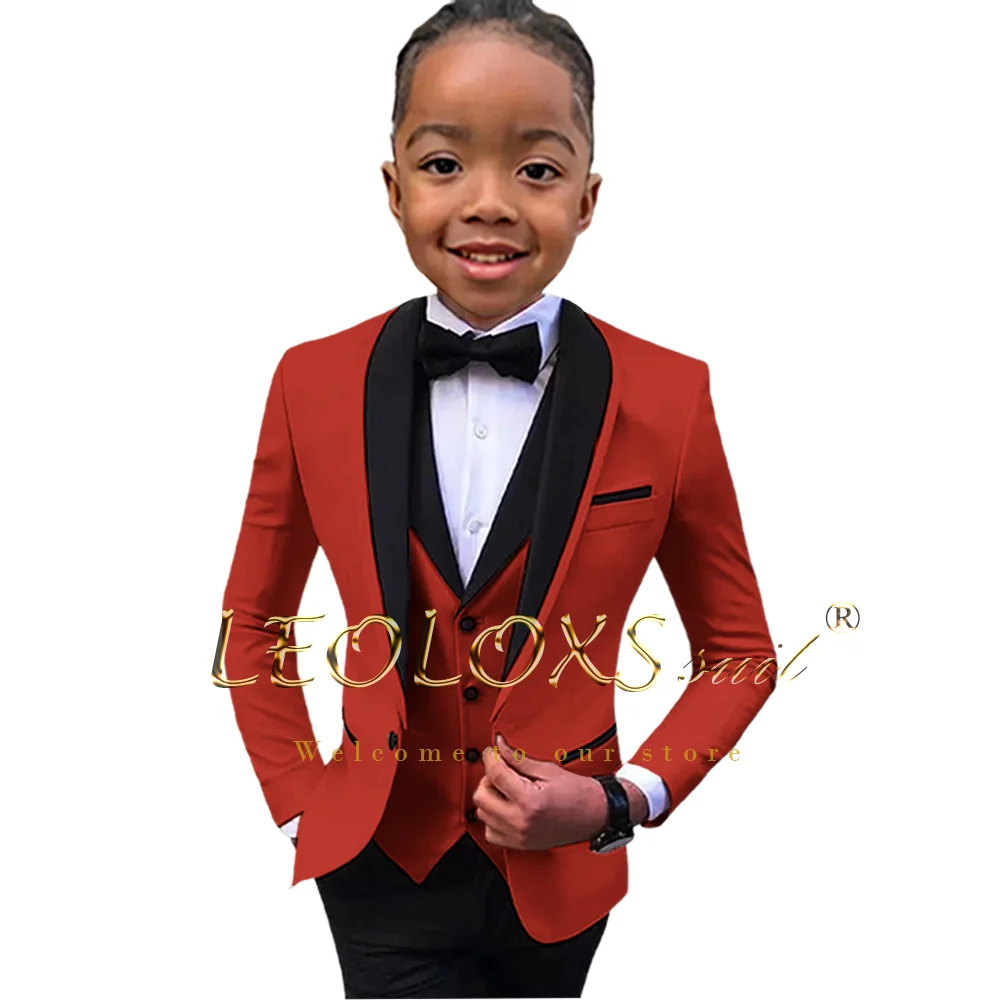 Boys tuxedo 3-piece set (shawl collar jacket + pants and vest) suitable for weddings, parties formal events suit suits