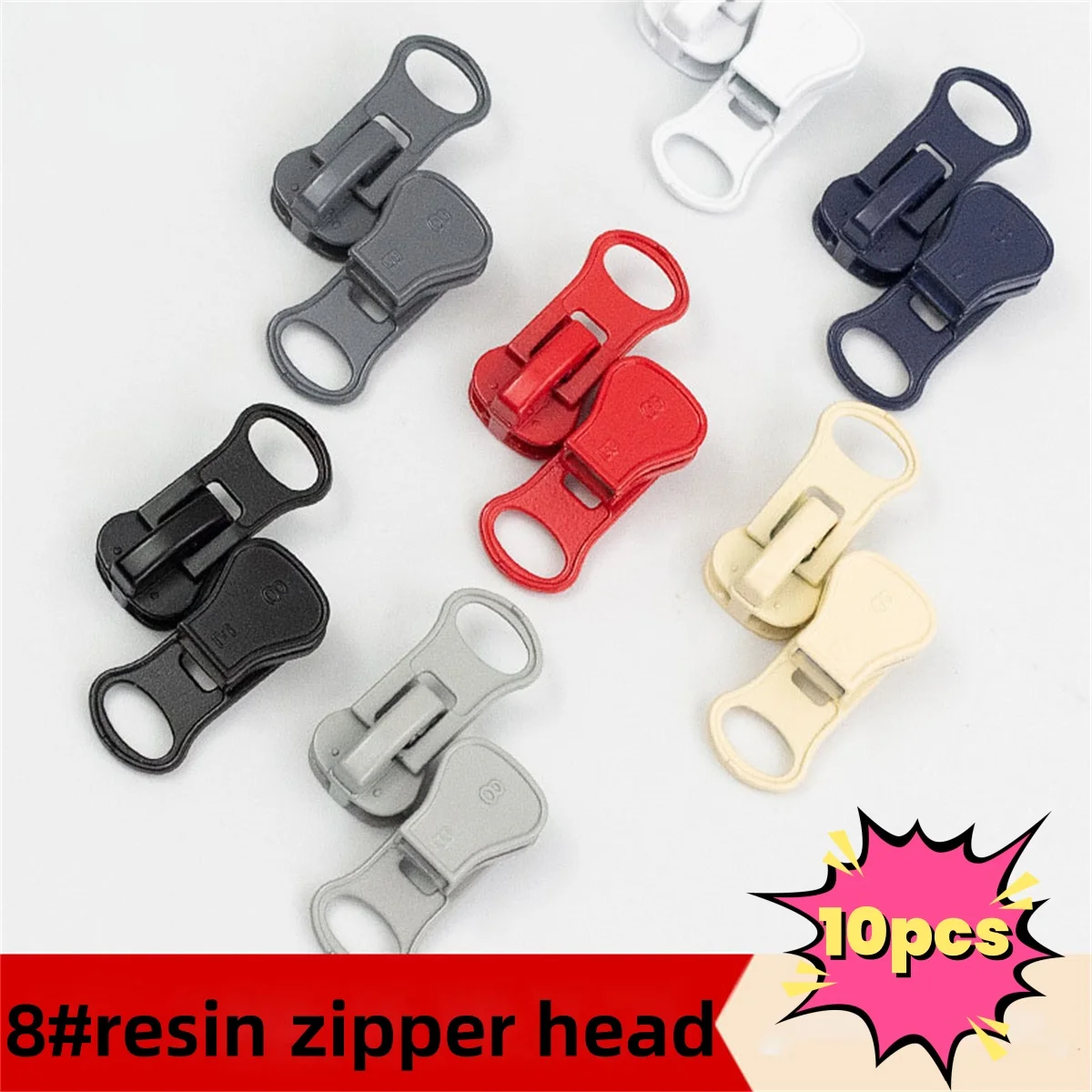 （10pcs) 8#resin zipper jacket down jacket with zippered almond flake with lock and large zippered head