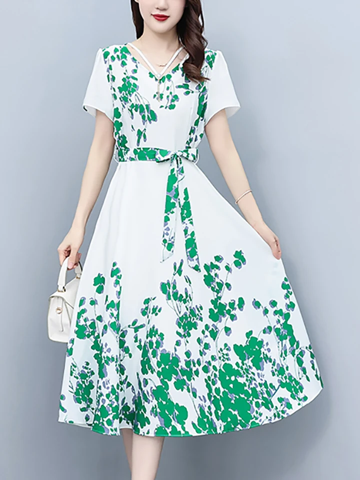 Long Beach Dress With Sleeves SHEIN Tween Girls Waist-Cinched Green Maxi  Dress, Puff Sleeves Lace