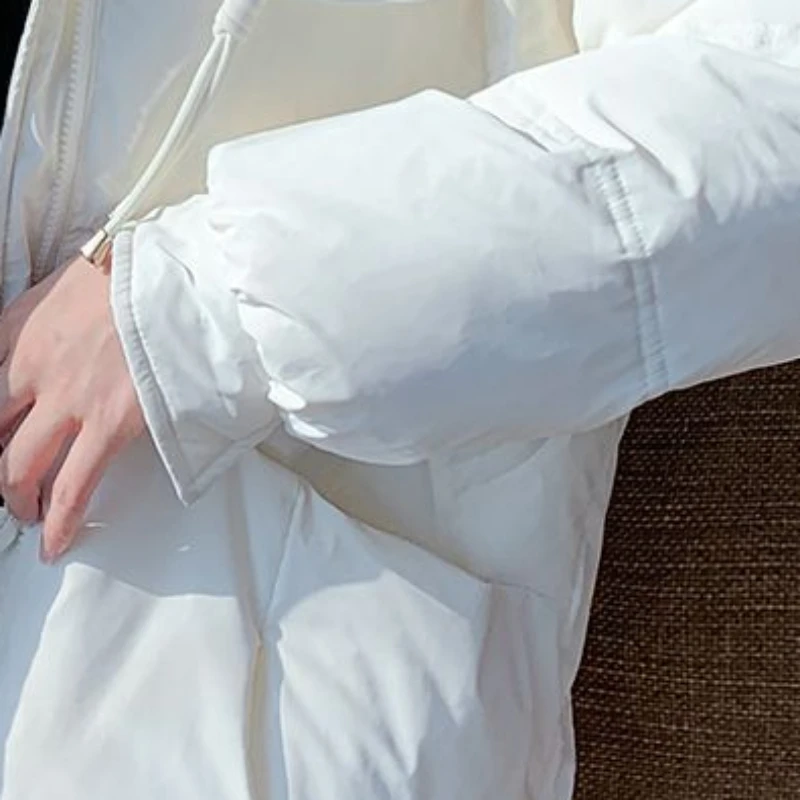 2023 New Women Down Jacket Winter Coat Female Thick Warm White Duck Down Outwear Loose Stand Collar Hooded Outcoat Short Parkas