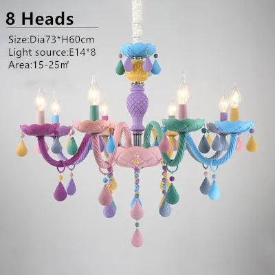 Macaron colorful led crystal chandelier European-style living room girl princess children's room E14 candle light bedroom lamps lowes pendant lights Pendant Lights