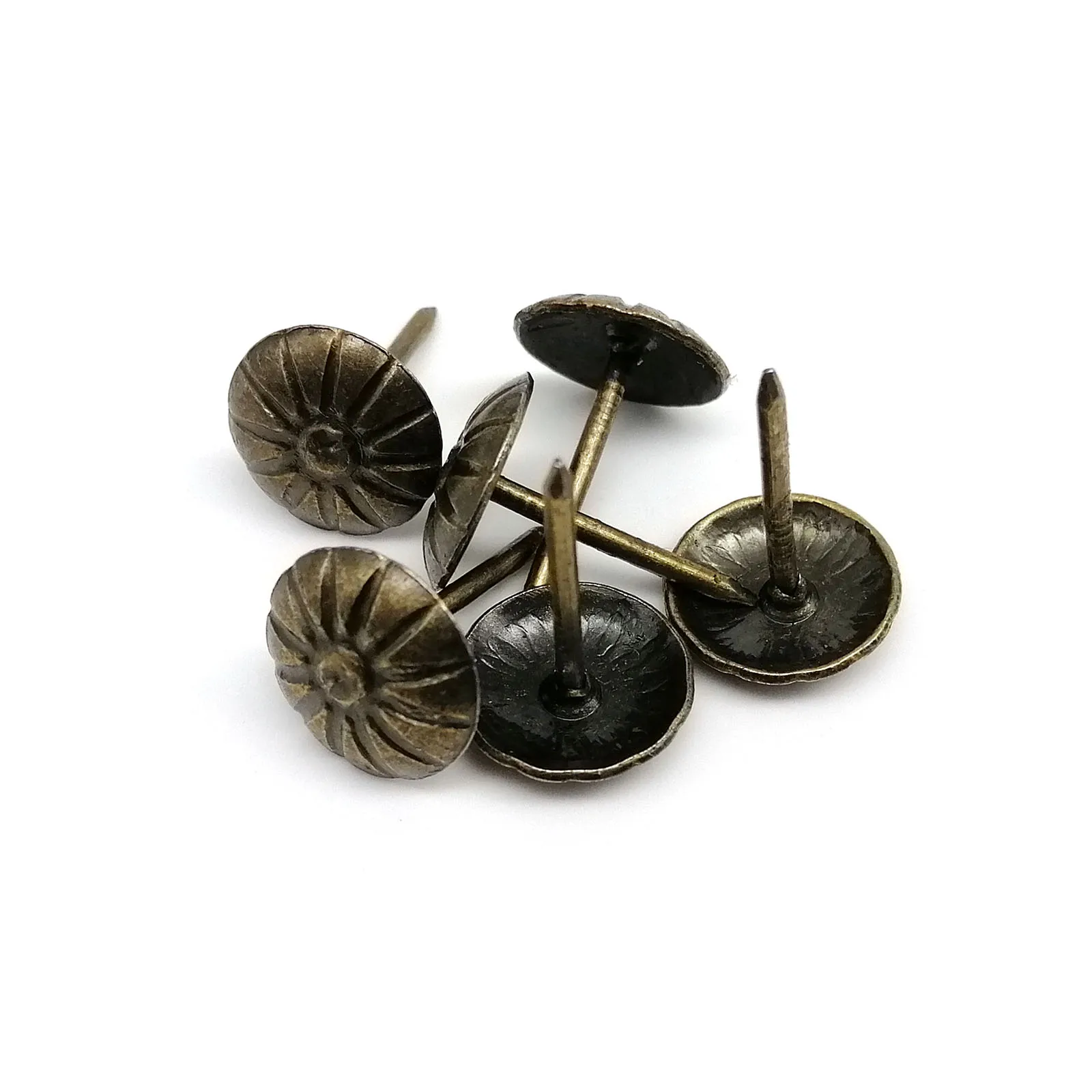 100pcs Antique Brass Upholstery Nail Jewelry Chest Gift Wine Case Wooden Box Sofa Decorative Tack Stud Pushpin Doornail Flower