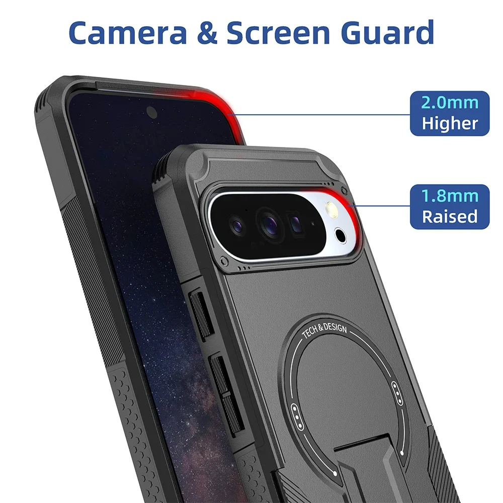 Shockproof Rugged Stand Phone Case with Magnetic Charging and Military Grade Protection
