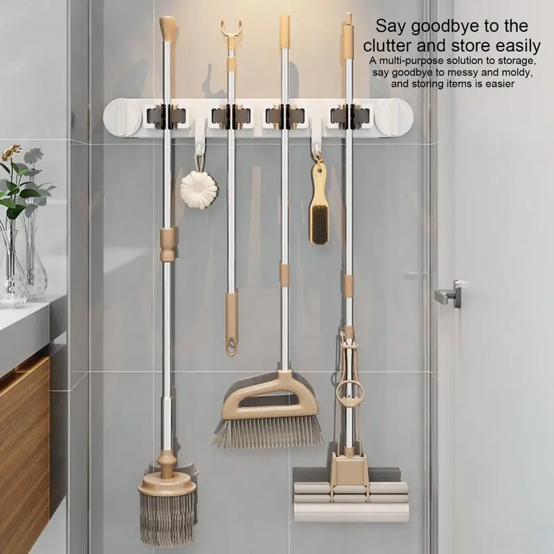 Suction Cup Mop and Broom Holder No Drilling Wall Mounted Mop Broom Hanger Kitchen Bathroom Organizer Cleaning Tool Storage Rack