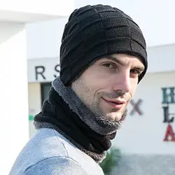 Warm Comfortable Windproof Elastic Man Beanies Soft Gloves Neck Suit Gloves Man Scarf Knitted Cap