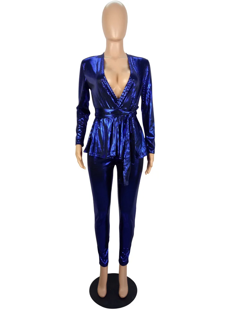 Wmstar Two Piece Set Women Clothing Party Sequins Sexy V Neck Top Leggings Matching Club Outfits Wholesale Dropshipping 2023