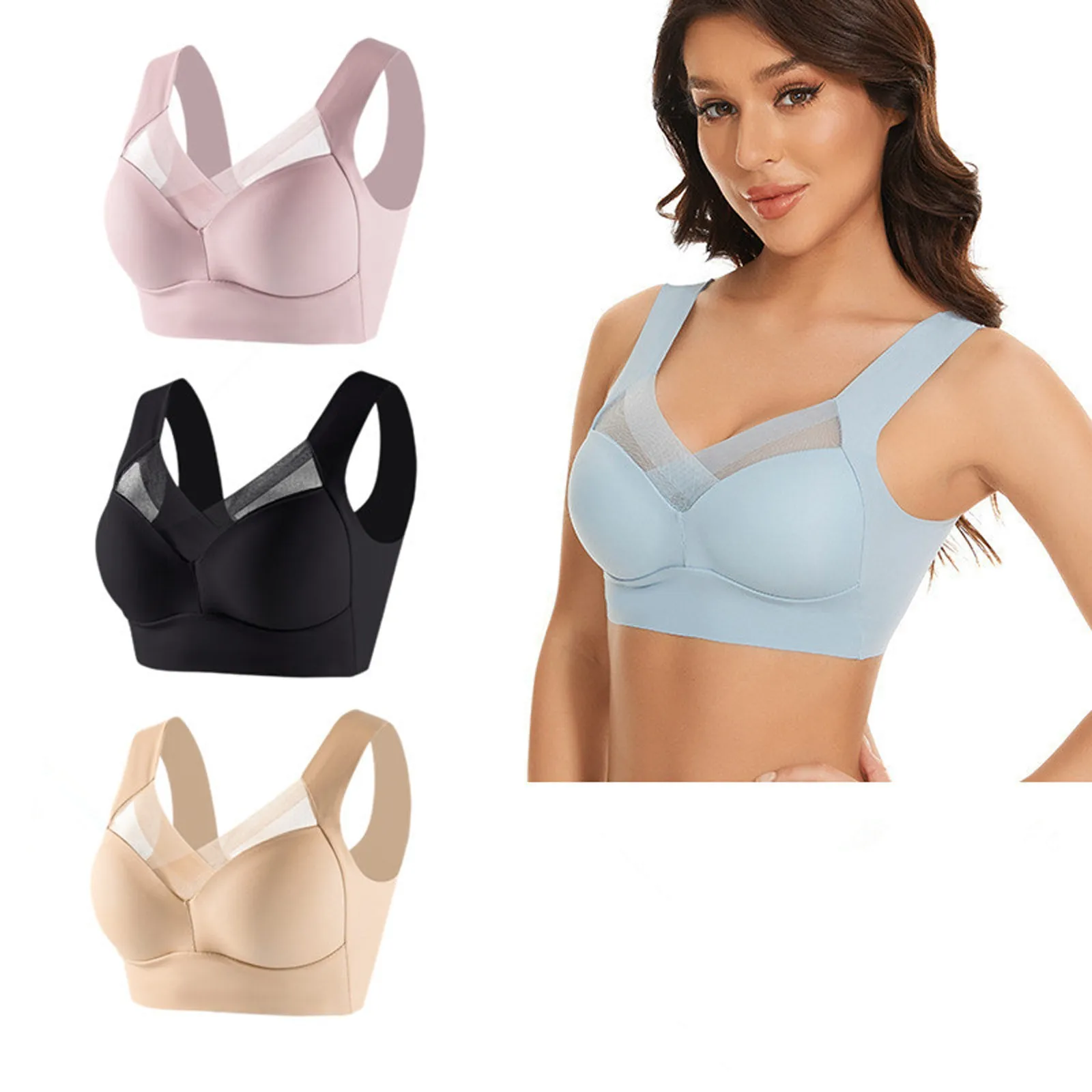 

Full Cup Thin Mold Cup Solid Color Breathable Gather Women Bras Yoga Sports Push Up Bra Anti Sagging Comfortable Wire Free Bras