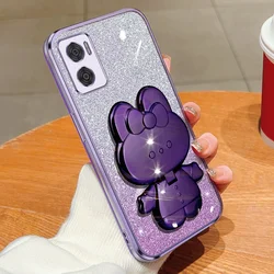 Charming Rabbit Makeup Mirror Bracket Shockproof Phone Case for MOTO G52 2022 (PURPLE)