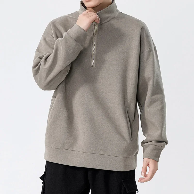 New Japanese Men's Wear Autumn and Winter Loose Turtleneck Heavy Men's Cotton Sweater Solid Color Chao Brand Casual Men's Coat