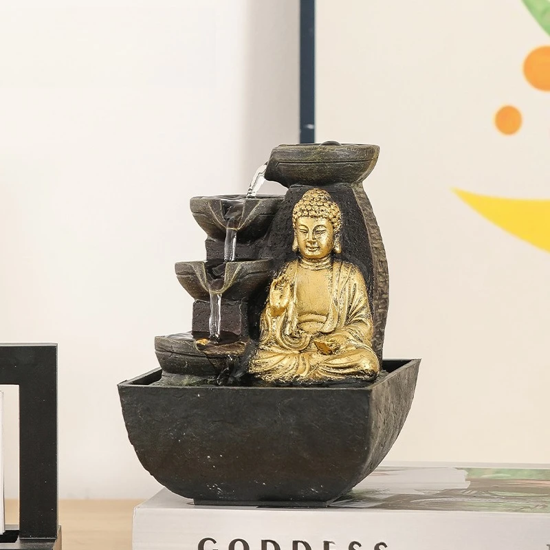 Desktop flowing wealth ornament, living room Chinese Zen decoration, small Feng Shui wheel fountain