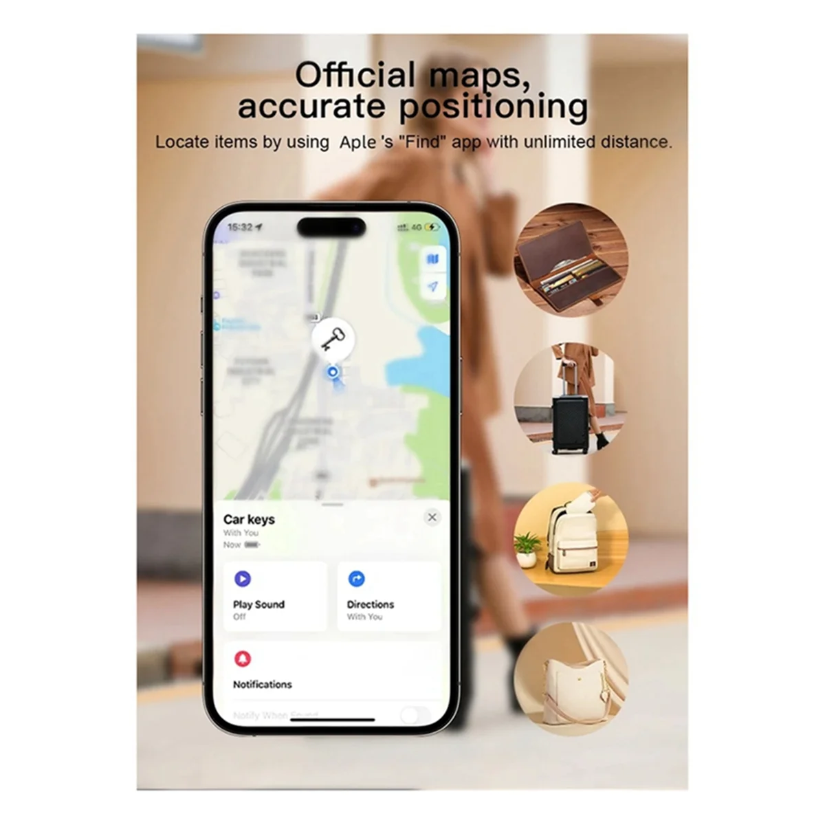 애플 카드 파인더용 스마트 태그 GPS 추적 IPX6 지갑 추적기, 스마트 분실 방지 장치, IOS Find My (흰색) 로 작동