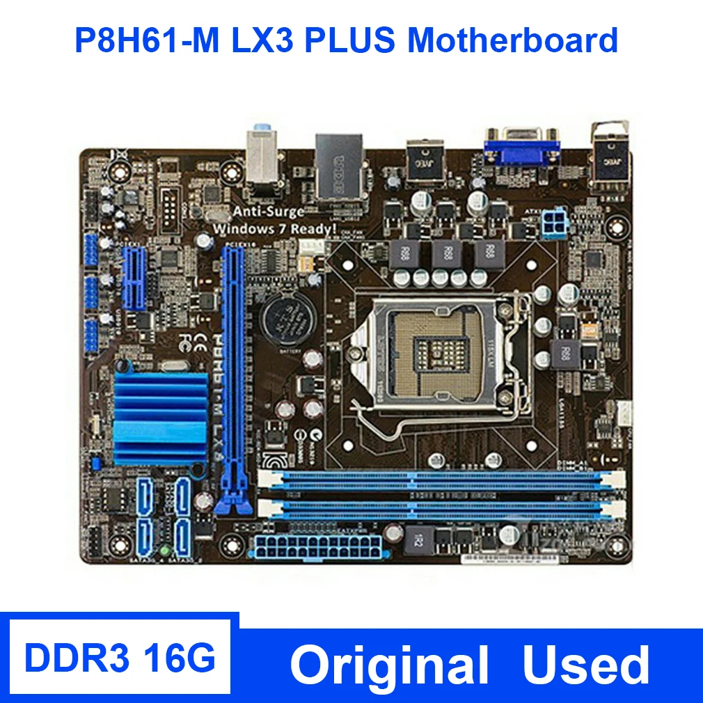 

2023 HoT P8H61-M LX3 PLUS Original Motherboard LGA1155 H61M-E/K/C/D I7 I5 I3 Intel CPU 16G DDR3 PCI-E 2.0 VGA Destop Mainboard