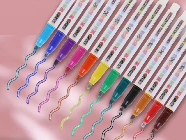 12pcs/set Multicolor Dual Line Marker Pens For Highlighting, Coloring,  Bullet Journaling, Drawing