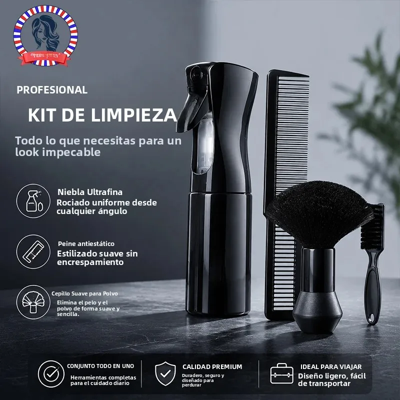 Juego de corte de pelo profesional, herramientas de barbería, botella pulverizadora, peine, cepillo de Limpieza del cabello, accesorios de estilismo para salón de peluquería, 4 Uds.