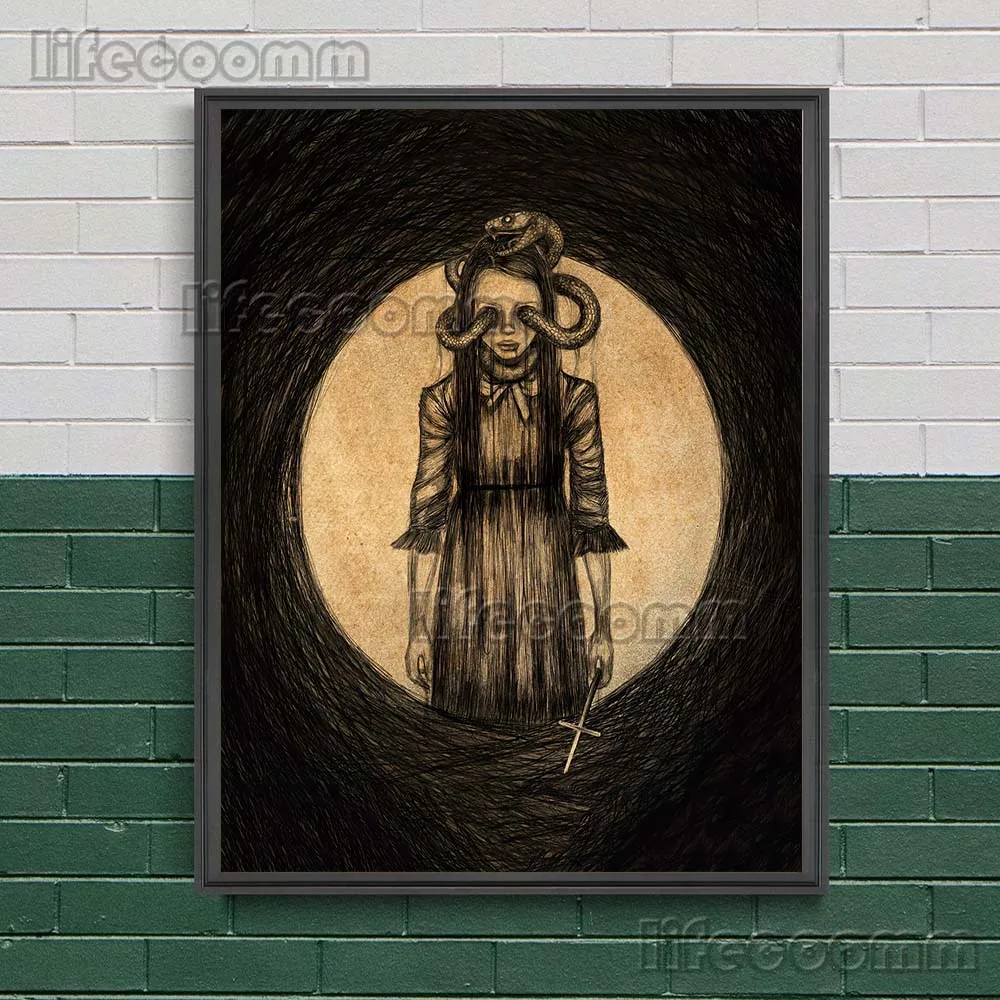 Goth Decor - Gothic Wall Art - Halloween Wall Decor - Witch Witchy Poster  Print - Vintage Scary Creepy Pictures for Bathroom - Spooky Weirdo Satanic