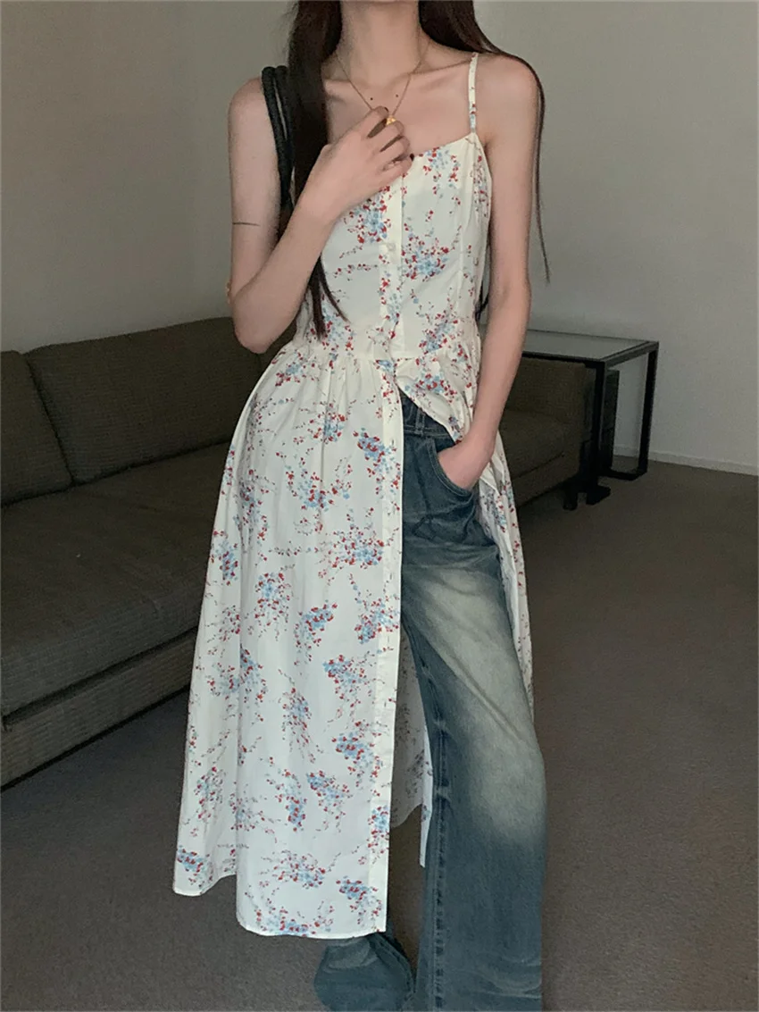 

Женское облегающее платье Alien Kitty, стильное милое длинное платье с цветочным принтом, с разрезом, повседневное офисное летнее универсальное платье, 2023