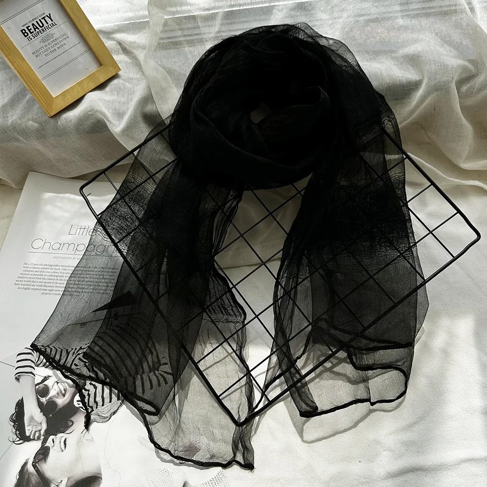 Sciarpa di seta di gelso di canapa da donna blu in filato sottile Autunno da donna Nuovo versatile ed elegante scialle letterario in seta e canapa 6