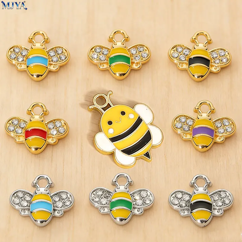 MJYA 10pcs 에나멜 참 귀여운 꿀벌 펜던트 쥬얼리 만들기 DIY 수제 소녀 귀걸이 팔찌 용품 액세서리
