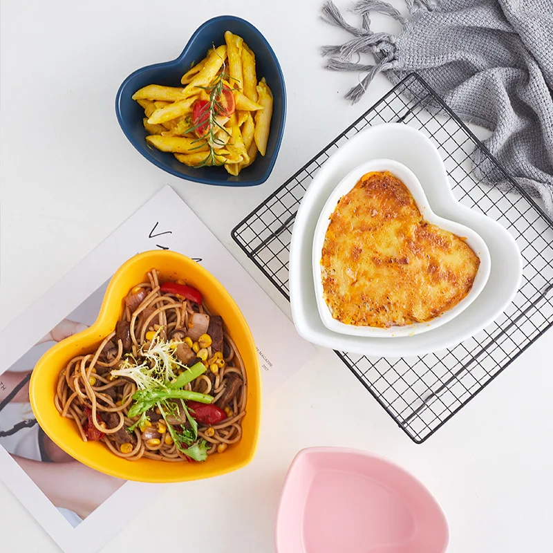 

Creative Heart Bowl Home Oven Baking Bowl Ceramic Baked Rice Bowl Ins Deep Bowl Feng Nordic Tableware Western Restaurant