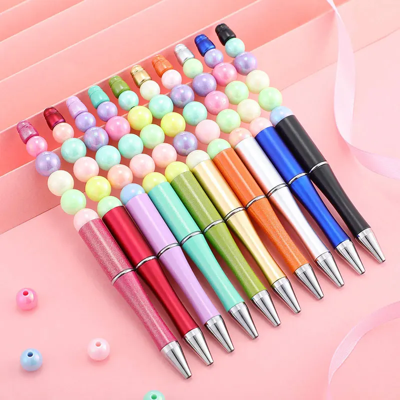 10pcs Beadable Pen Bead Pens Ballpoint Pen Plastic Ball Pen for Jewelery Present DIY Making