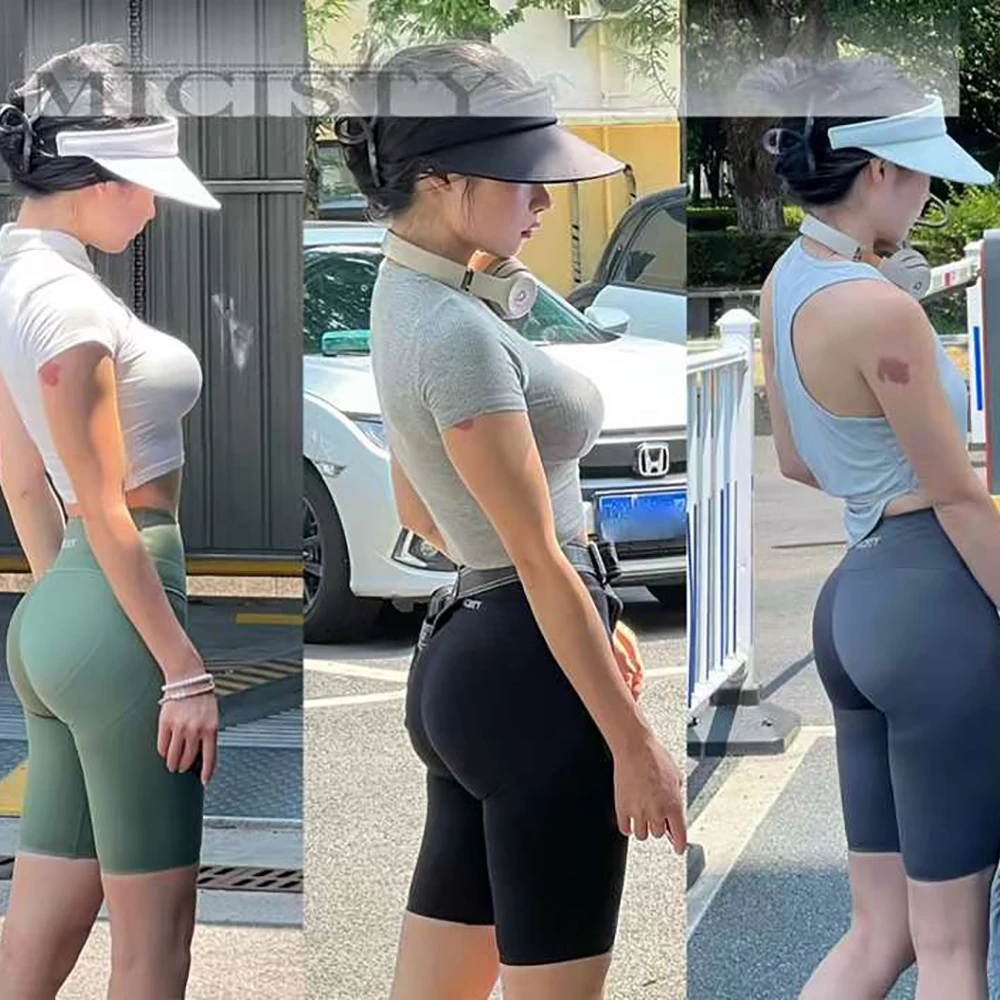 

MICISTY shark pants women's outer wear bottoming fitness yoga pants high waist hip lift tight five-point pants leggings