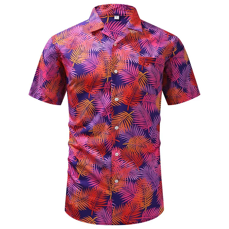 thumbnail image 1 of Camisa de manga corta de poliéster de verano para hombre, con estampado de hojas de madera, camisas hawaianas para playa, blusa informal para hombre, ropa para hombre, 1 of 5