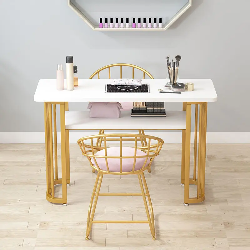 NordicImitation marble board net celebrity marble pattern nail table chair set wrought iron single double triple manicure table 1