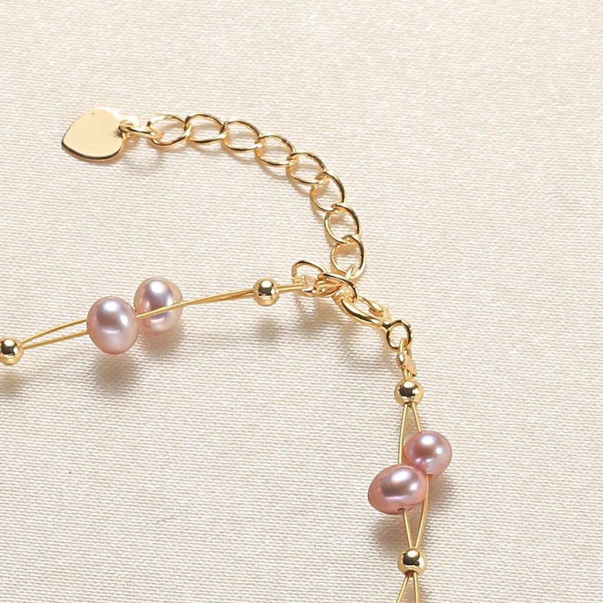Wedding pure 18K Gold Romantic Bracelet Pearl Jewelry Double Natural Freshwater Pearl Bracelets for Women Birthday Gift