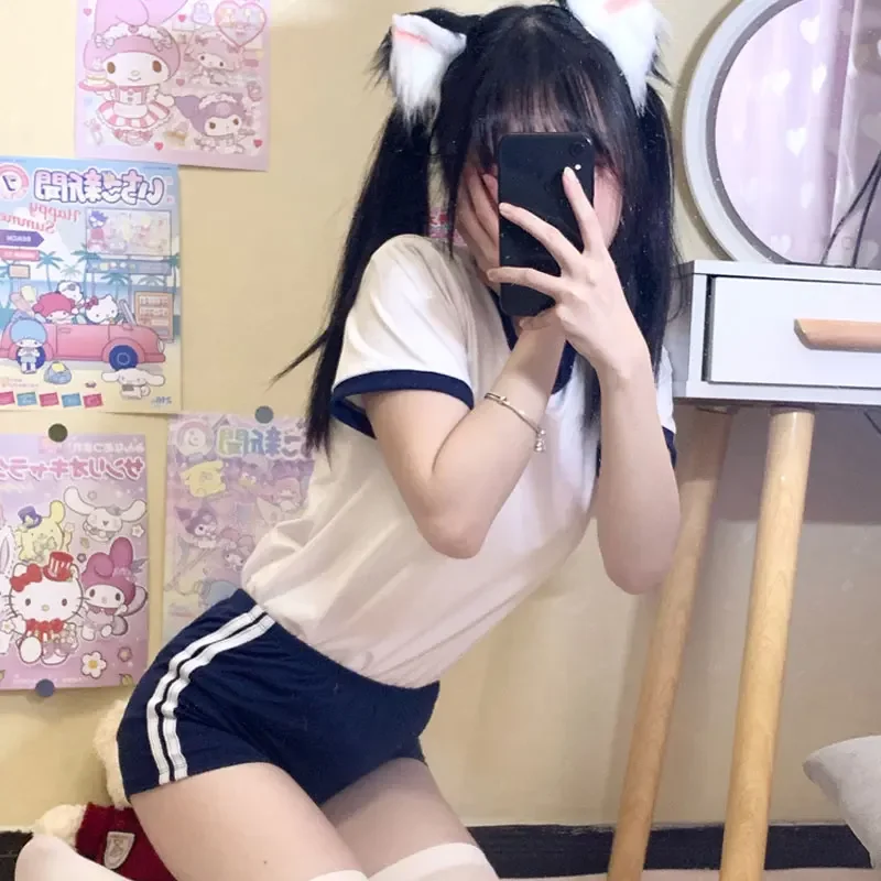 Japanese Kawaii JK Volleyball Suit Girl School Uniform Anime Cosplay Costume Gym Sportwear Cheerleader T Shirt Shorts Bloomers