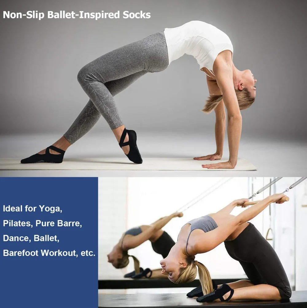 Womens Socks 1 Pair Socks for Women Non-Slip Grips & Straps Bandage Cotton Sock For Pilates Pure Barre Ballet Dance Barefoot Workout