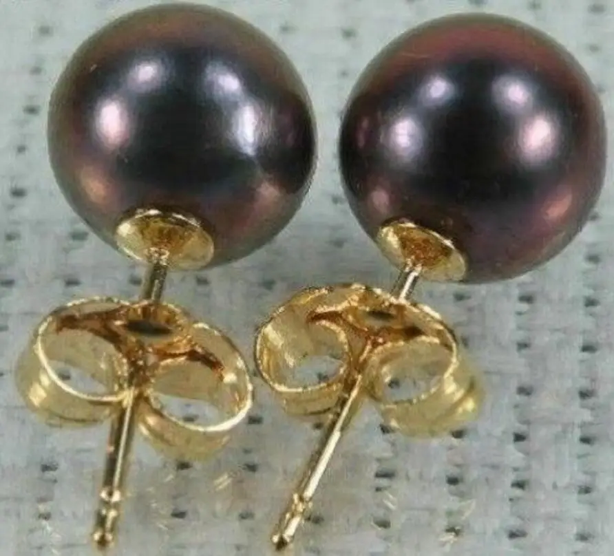 

HOT 14K SOLID GOLD MARKED 10-11 MM PERFECT ROUND TAHITIAN BLACK PEARL EARRING