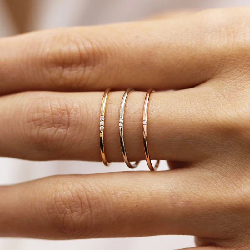 Thin Dainty Rings For Women Minimalist Zircon Light Yellow Gold Color Finger Ring OL Daily Gift Fashion Jewelry KCR101 1