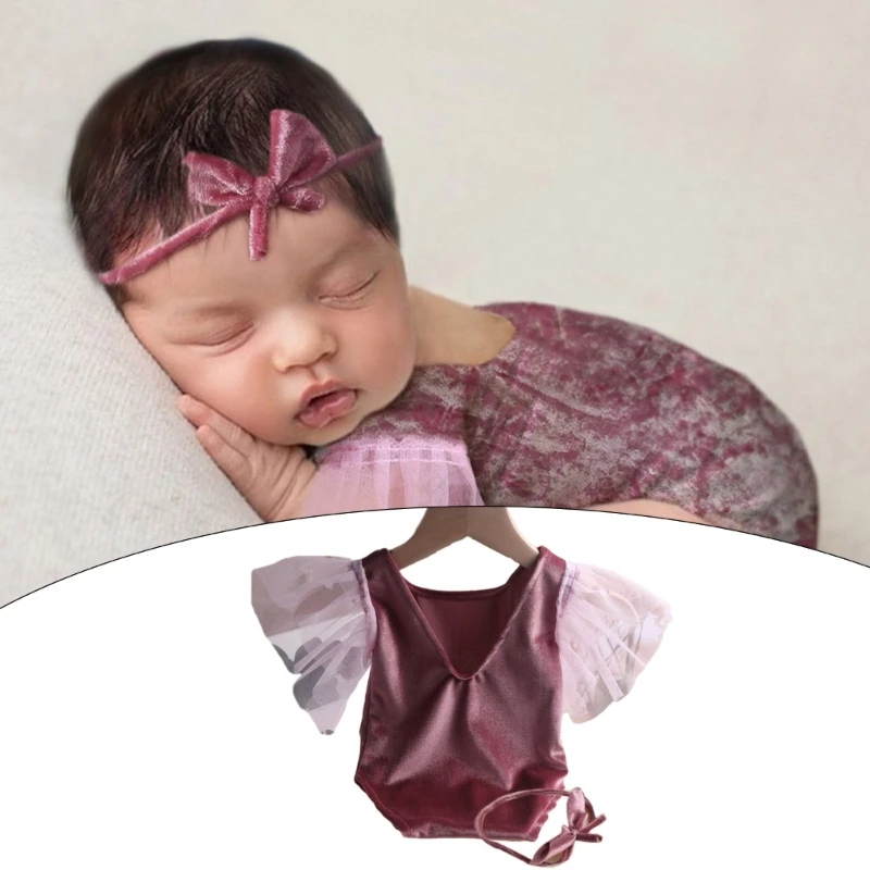 

Soft & Comfortable Newborn Jumpsuit with Headband Baby Skirt Newborn Photograph Props Perfect for Baby First Photoshoot