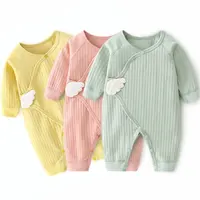 Lawadka 0-6M Spring Autumn Newborn Baby Girl Boy Romper Cotton Solid Soft Infant Jumpsuit With Wing Casual Clothes For Girls Boy 1