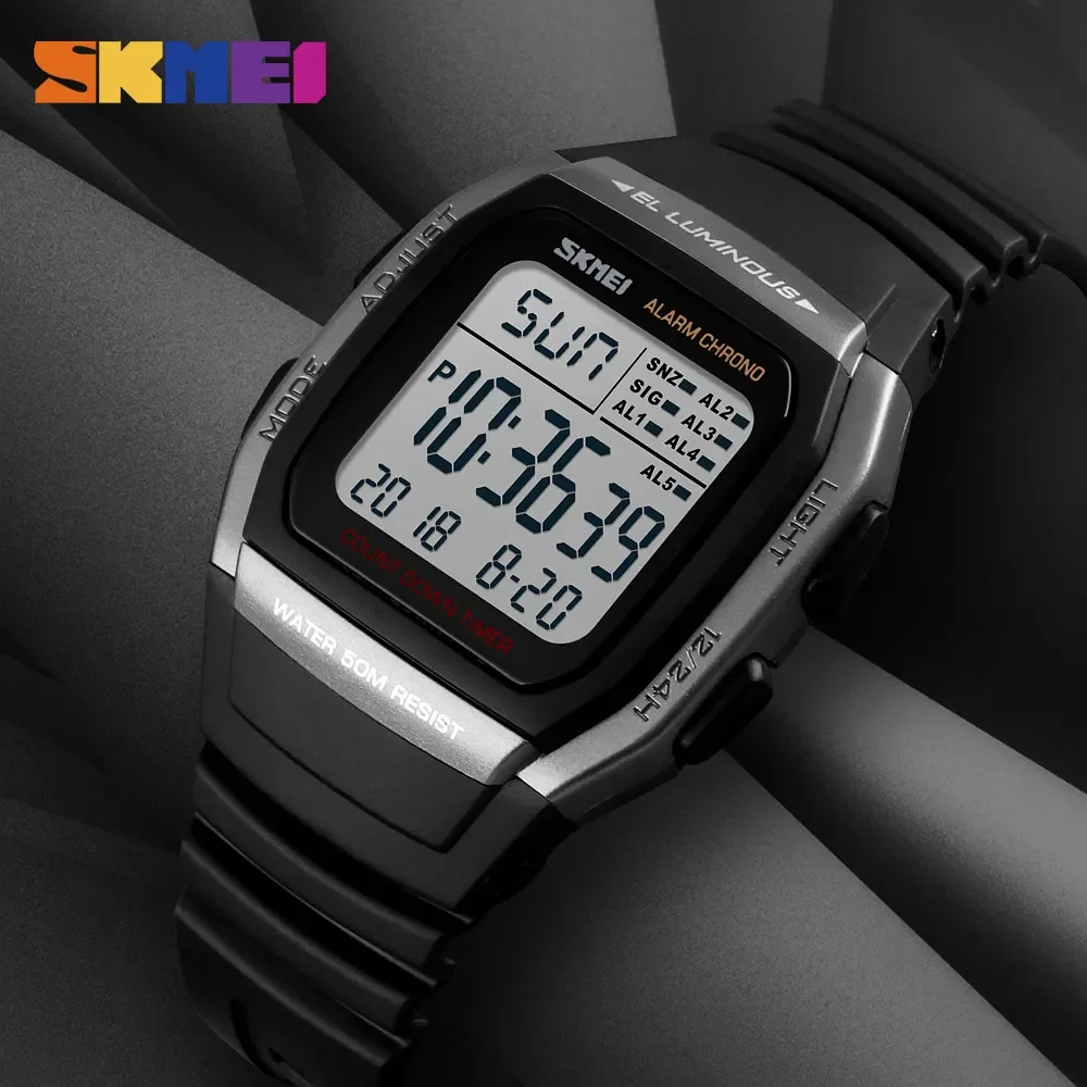 SKMEI 1278 Sports Waterproof Watch for Men Dual Time Countdown Digital Mens Wristwatch Stopwatch Alarm Clock 1381 montre homme 3