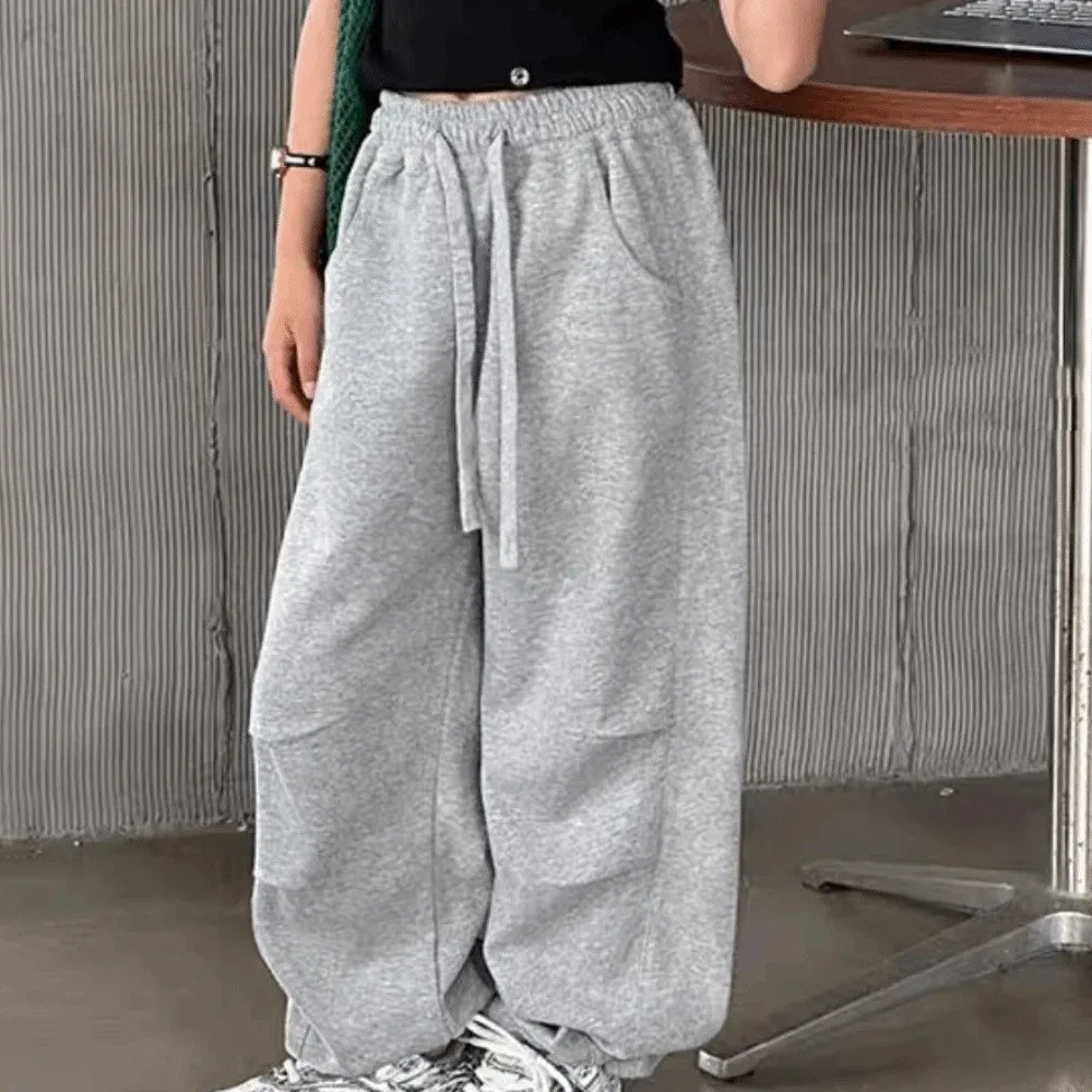 Casual Pleated Baggy Cargo Pants Drawstring Trousers Wide Leg Pants Joggers High Waist Retro Pants Girl Children