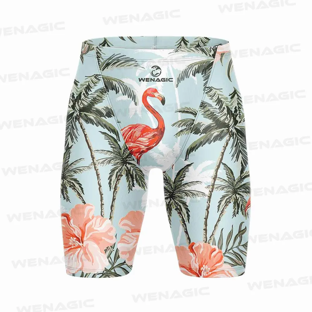 Surf Shorts New Professional Men Race Swim Trunks Quick Dry Swimwear Training Flowers Print Beach Tight Swimsuit Jammer