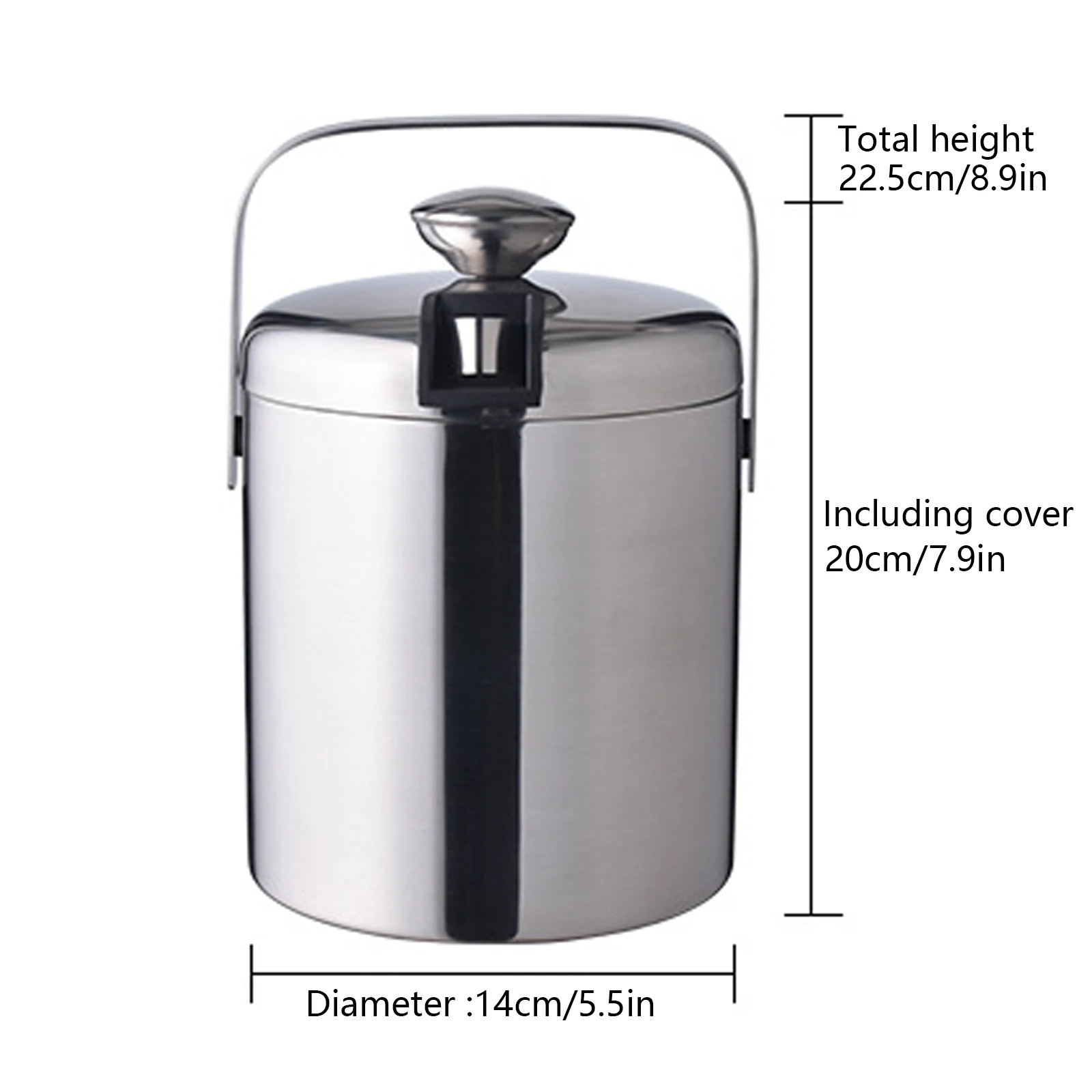 1300ML Ice Bucket Double-Wall Stainless-Steel Insulated w/Lid, Sieve and Ice Tong