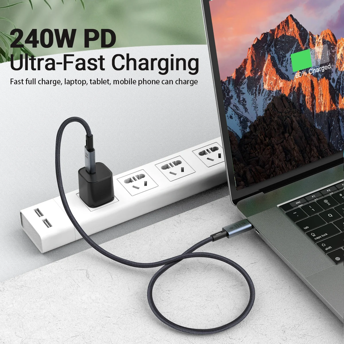 240W USB-C to USB-C Braided Cable - High-Speed 40Gbps Data Transfer with 8K HD Video & Fast Charging